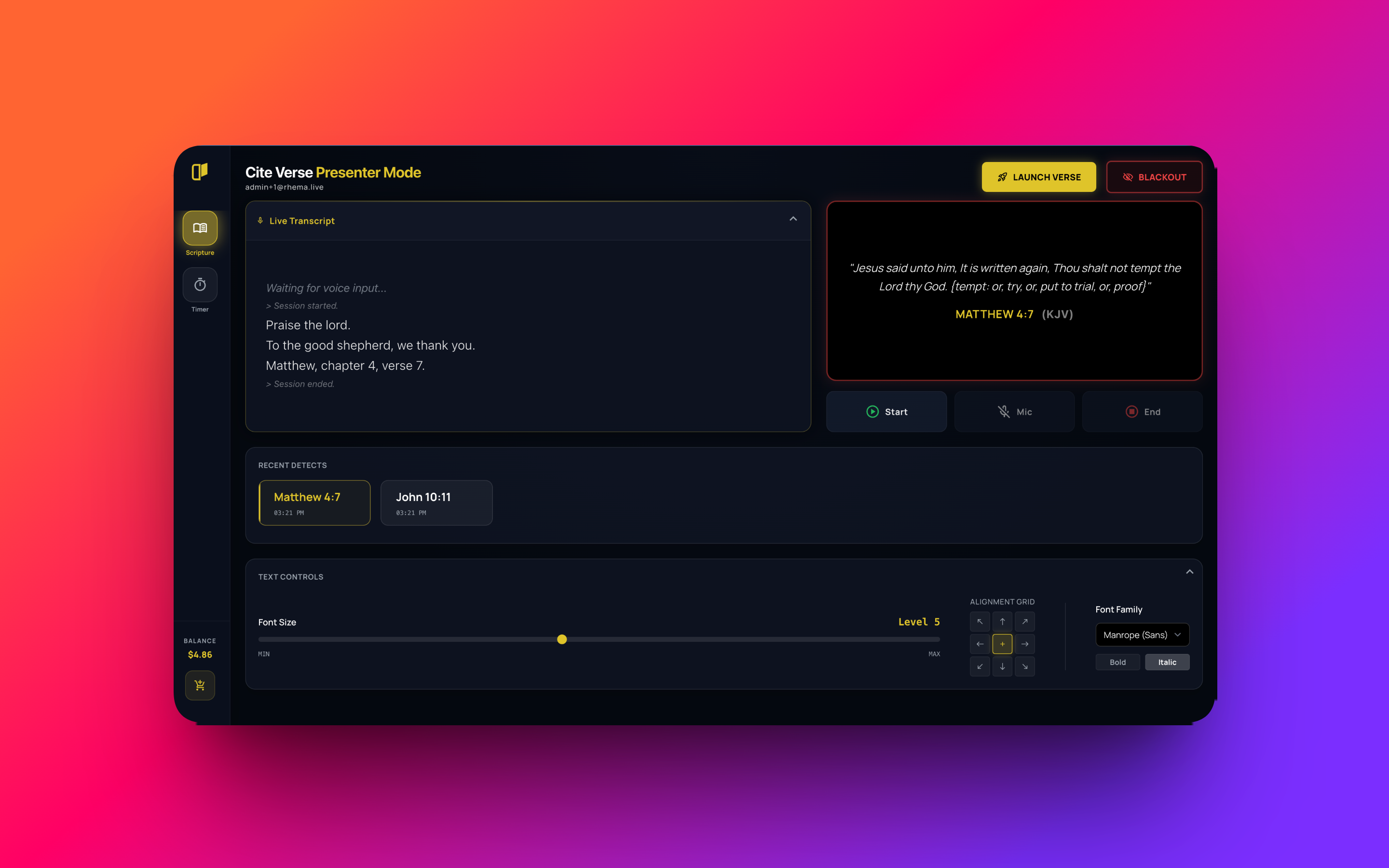 CiteVerse AI Production Assistant running on a Mac - Voice-driven scripture display
